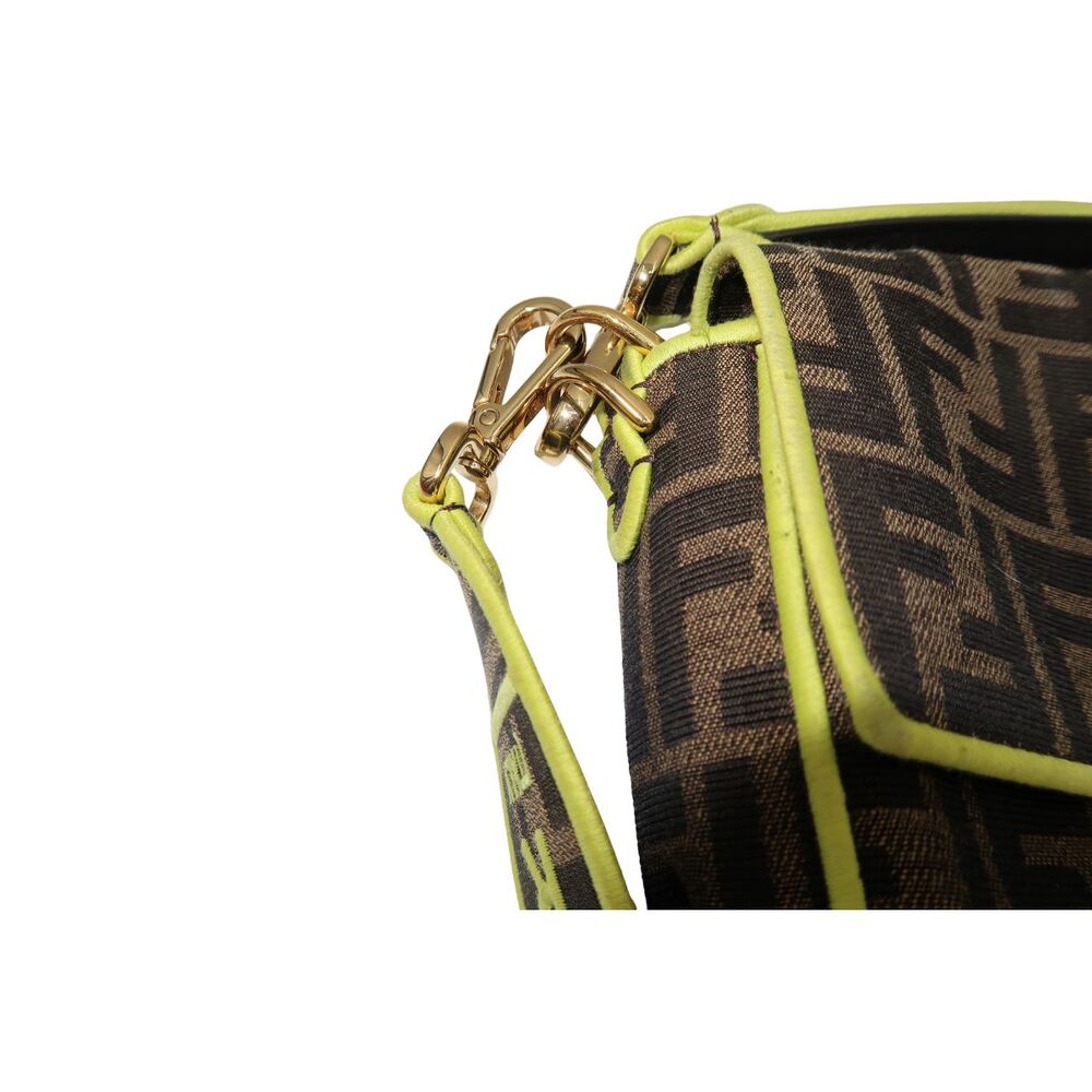 Fendi Zucca Embroidered Canvas Baguette Medium Shoulder Bag Brown Neon Women's - Picture 10 of 16